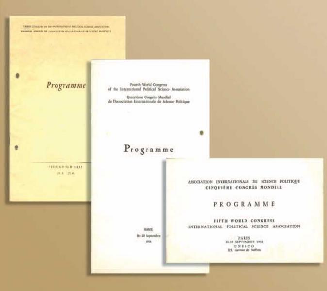 Programas del Congreso Mundial IPSA. Estocolmo– 21-28 de agosto de 1955, Roma– 16-20 de septiembre de 1958, París– 26-30 de septiembre de 1961